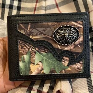 Mens Western Bi Fold Faux Leather Wallet Camo Black